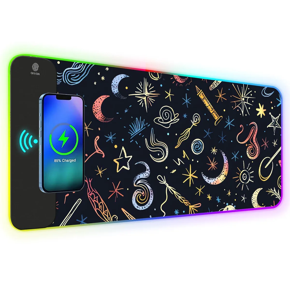 KEHIPI KEHIPI RGB Wireless Charging Mouse Pad Large 31.5 in Abstract Moon Stars — product photo