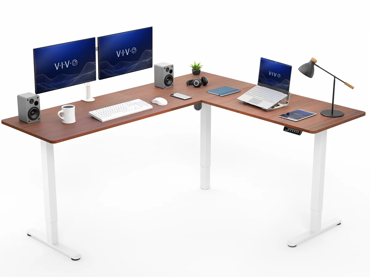 VIVO VIVO Dark Walnut White Electric Corner Desk 75 x 63 176 lbs — product photo