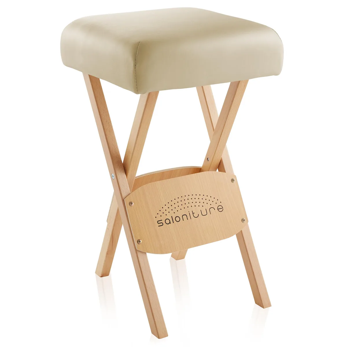 Saloniture Saloniture Wood Folding Massage Stool with Case, Cream, 250 lbs — product photo