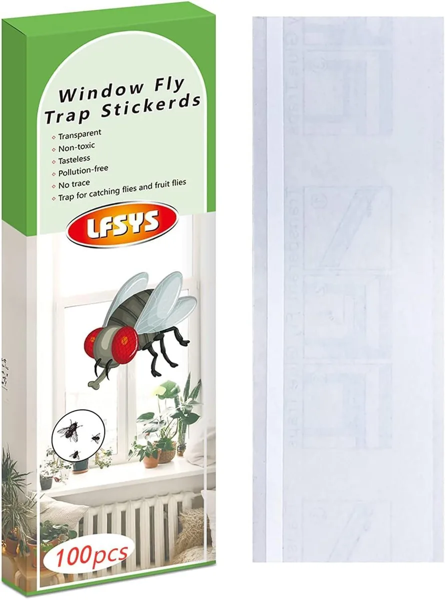 Pack of 100 transparent window fly trap strips