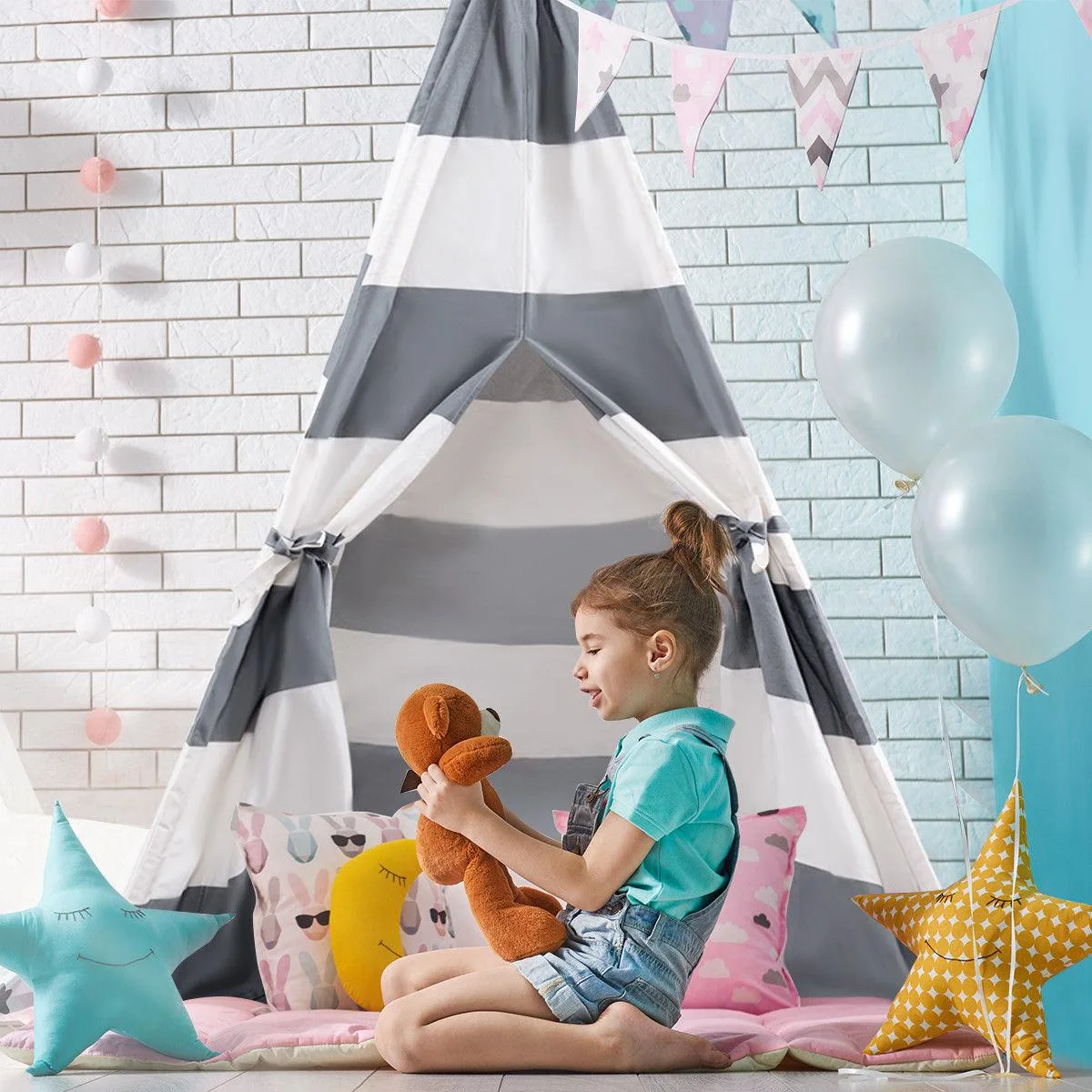 Costway Costway 5' Indian Play Tent Teepee White Gray play area — product photo