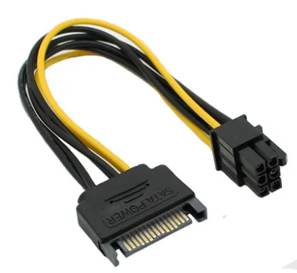 TeKit TeKit SATA 15Pin to 6Pin PCI-Express Power Adapter Cable 2-Tone 0.8 ft 18 AWG 80W — product photo