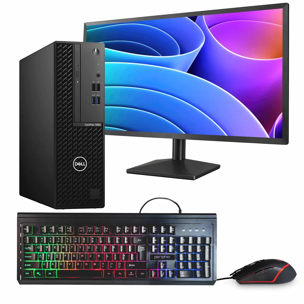 DELL Dell OptiPlex 3080 desktop PC Intel Core i7-10700 16GB DDR3 500GB SSD Windows 11 Pro 24" monitor — product photo