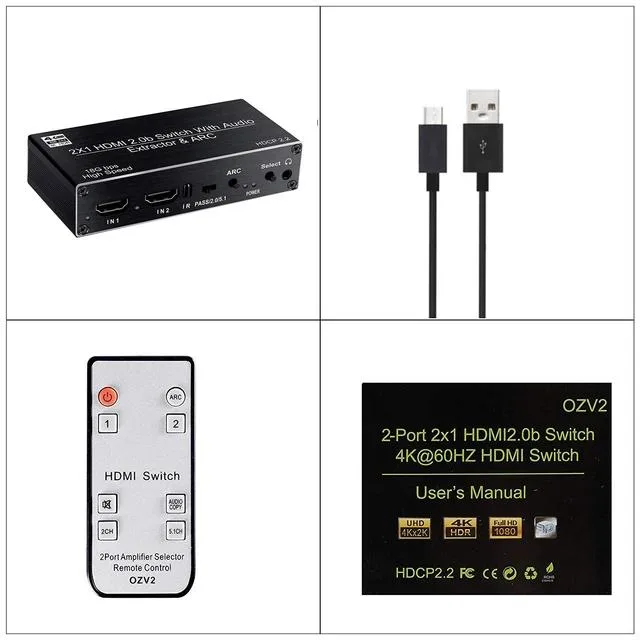 YINGHUA YINGHUA 4K 60Hz HDMI 2.0 KVM Switch 2x1 Audio Extractor — product photo
