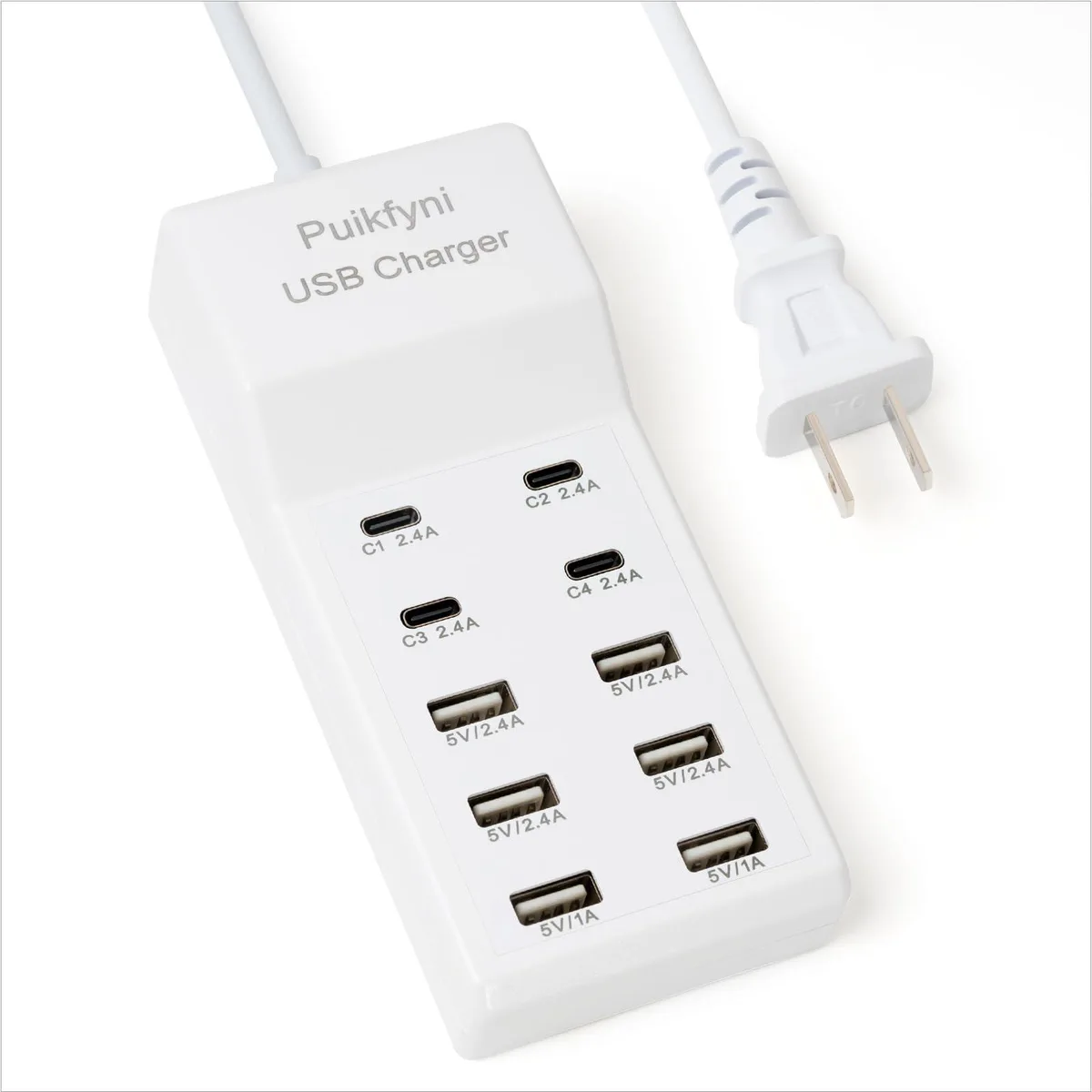  10-port USB charger 4 Type-C 6 Type-A 50W 10A Black — product photo