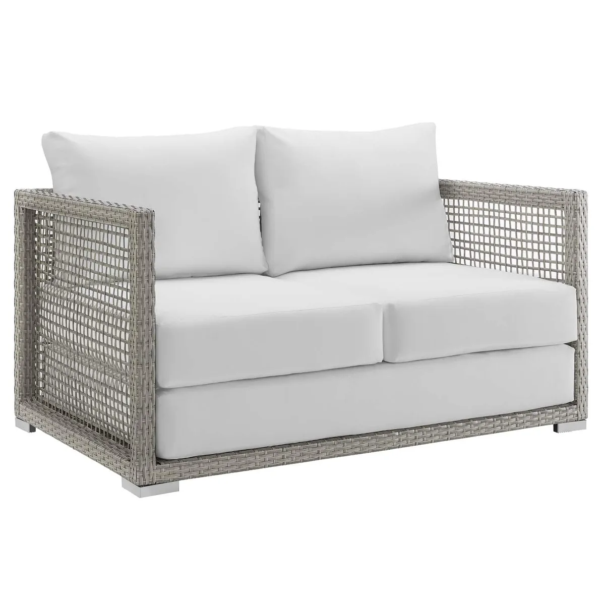 Modway Furniture Modway Furniture Aura Outdoor Loveseat Gray White Wicker Rattan 52W 32D 32H 331lb — product photo