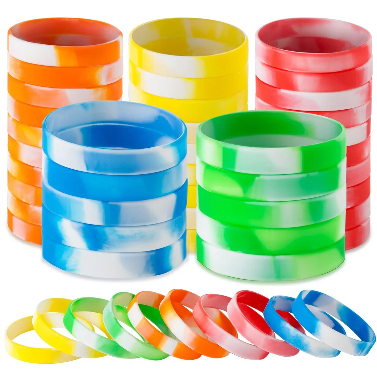  IDREAMBAND Silicone Bracelets 100 Pack 5 Swirl Colors 202mm — product photo
