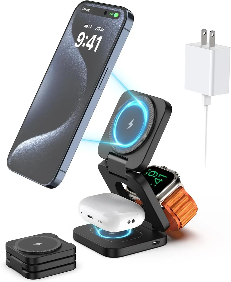 PISKEKAT PISKEKAT Foldable 3-in-1 Wireless Charger Kit (Black) — product photo