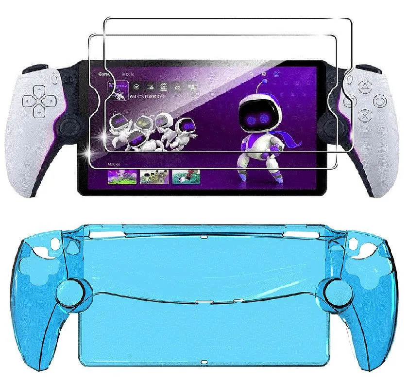 anicestore anicestore Hard PC Clear Cover Case with 2 Tempered Glass Screen Protectors for PlayStation Portal (Blue) — product photo