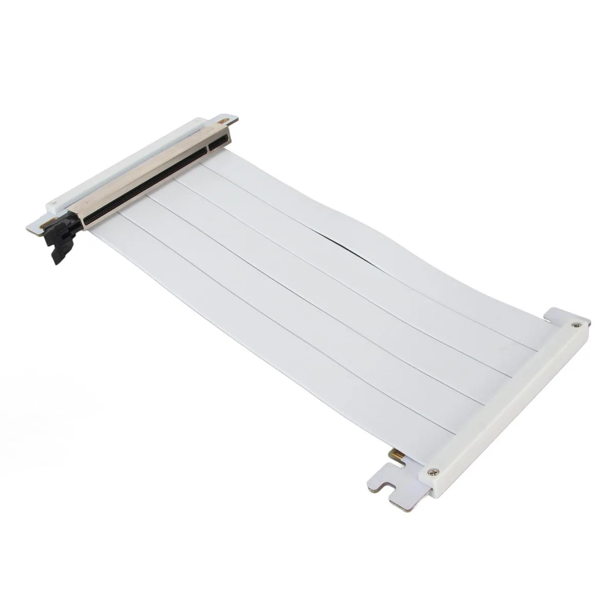 White PCIe 4.0 x16 riser cable, 18 cm, flat flexible PCB with 180-degree connectors