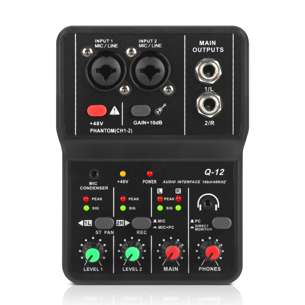 Compact rectangular USB audio interface with XLR and 3.5mm jacks