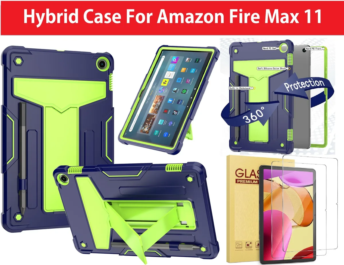 anicestore anicestore Cover Case for Amazon Fire Max 11 13th Gen 2023 Blue/Green with 2 Tempered Glass Screen Protectors — product photo