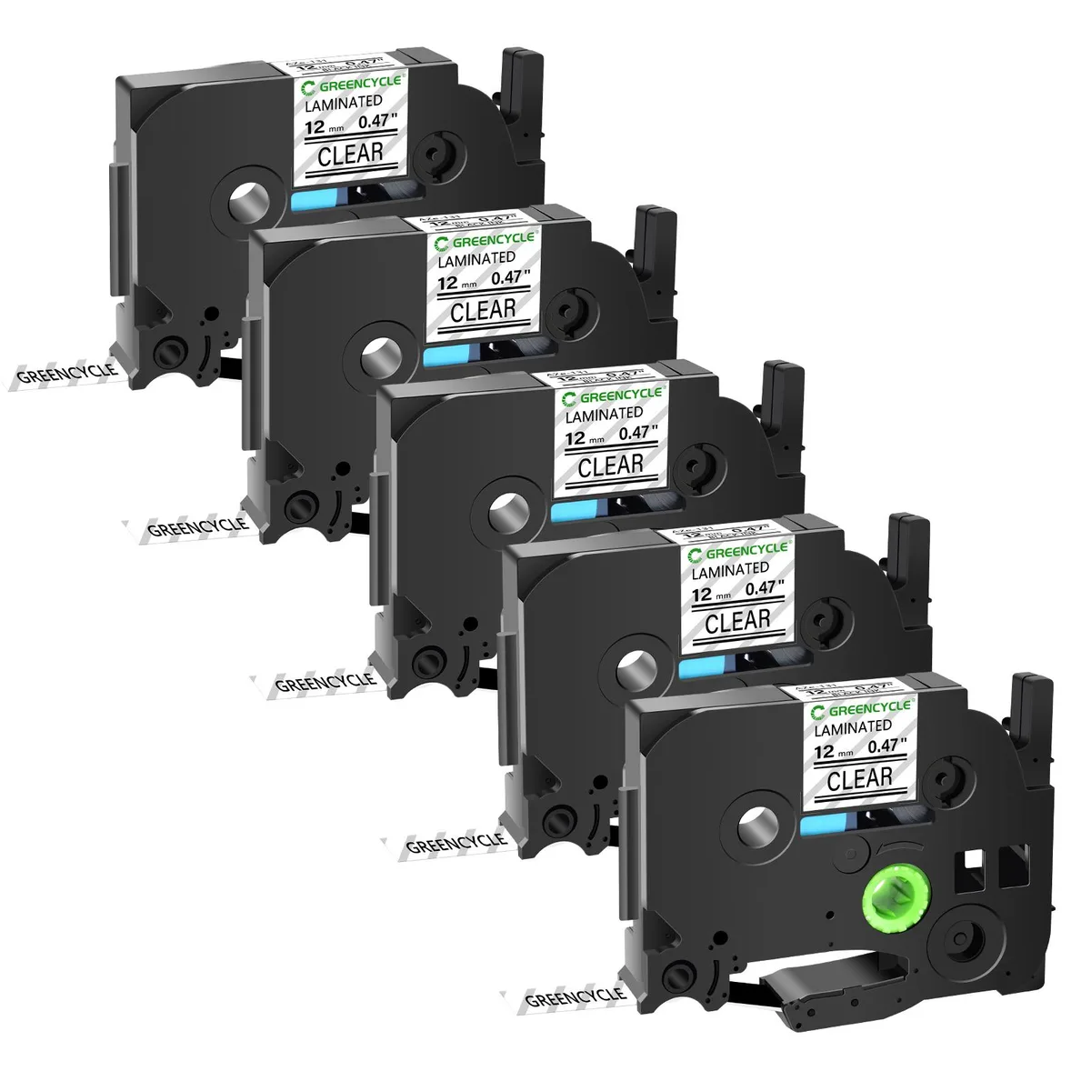 GREENCYCLE GREENCYCLE TZe-131 12mm Black on Clear Label Tape 5 Pack — product photo