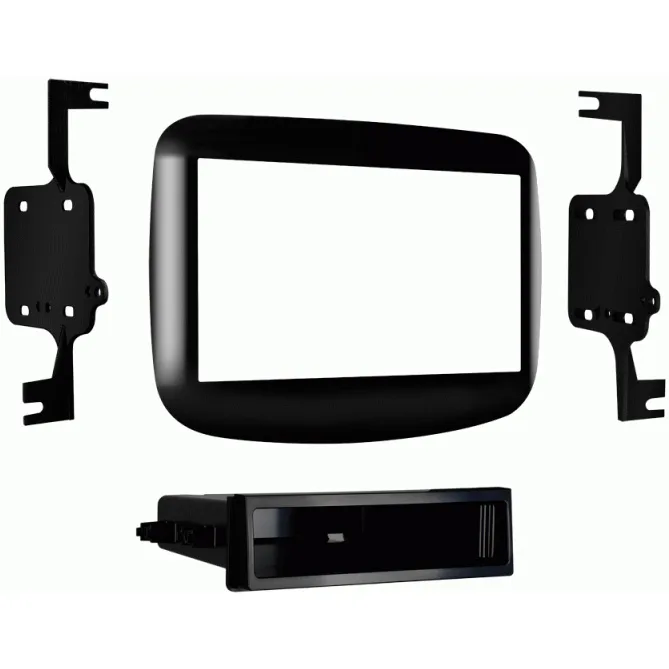 Black single DIN dash kit with pocket and trim panel for 2013-up Dodge Dart