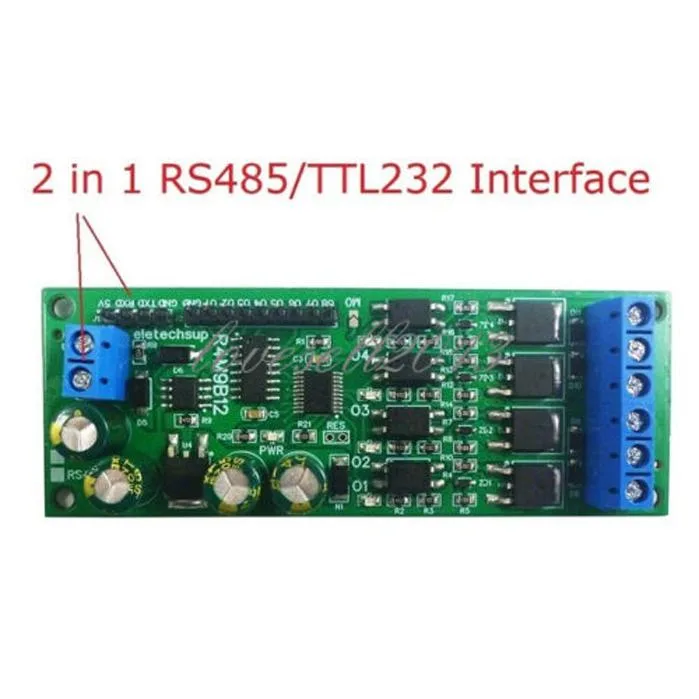 Green rectangular circuit board with terminal blocks and pin headers
