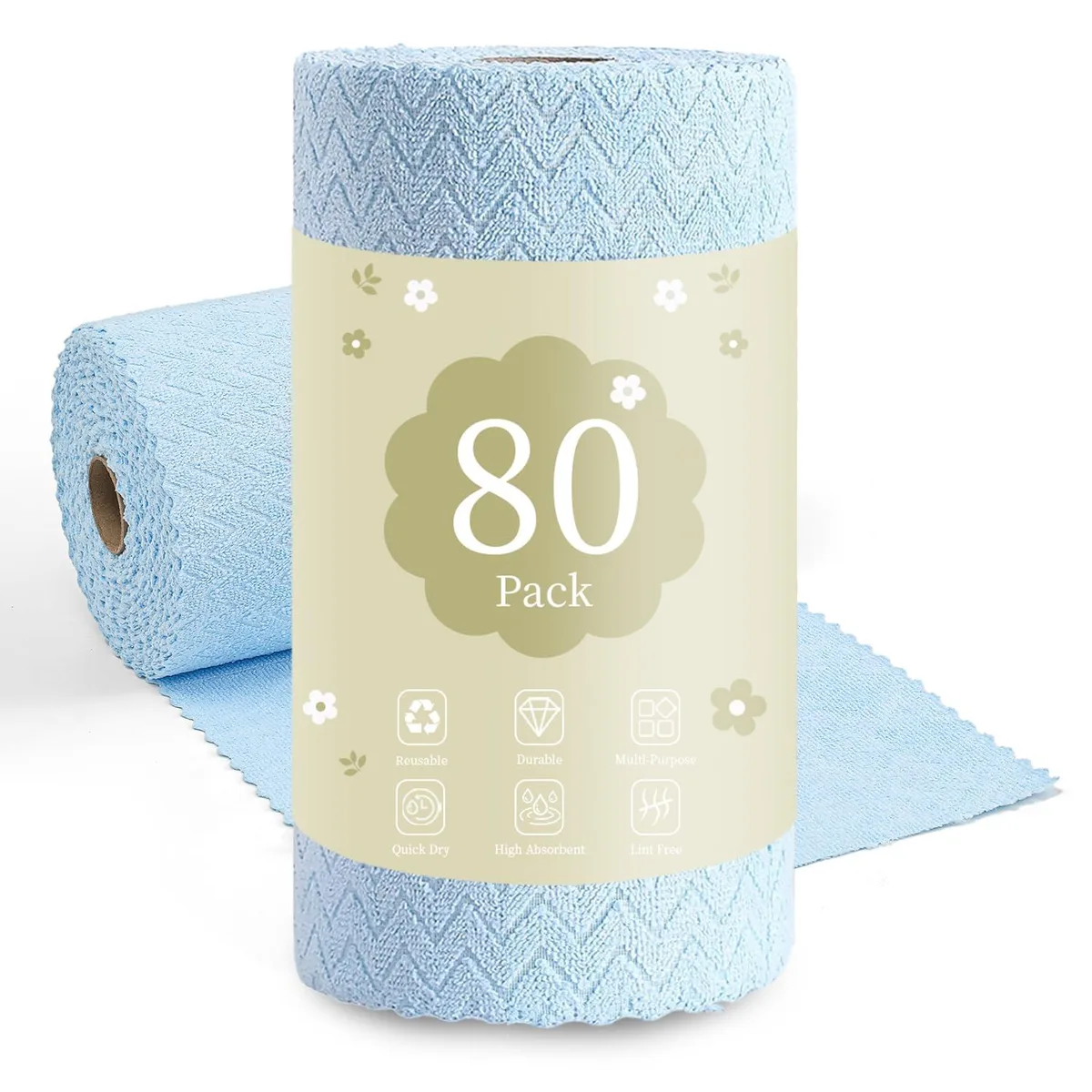 Light blue microfiber cleaning cloth roll 80 sheets 12 by 12 inches