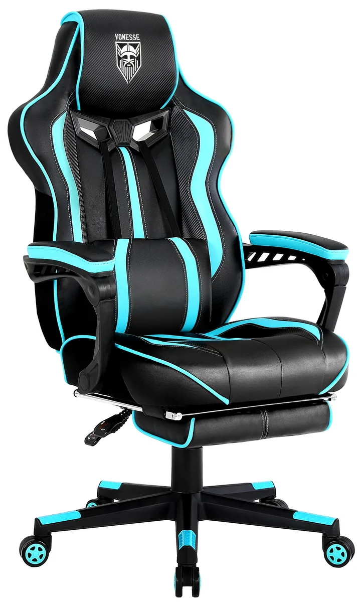 Vonesse Vonesse Cyan Gaming Chair with Massage Lumbar and Footrest — product photo