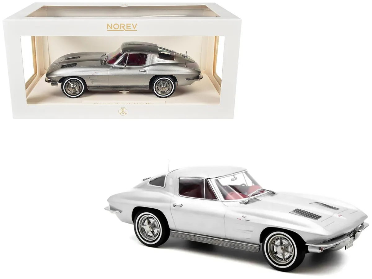 Norev Norev 1963 Chevrolet Corvette Sting Ray Sebring Silver Metallic Red Interior 1/18 Diecast — product photo