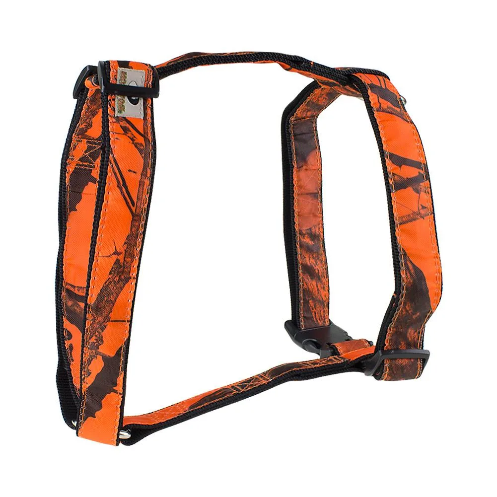 Orange dog harness with side-release buckle and adjustable straps