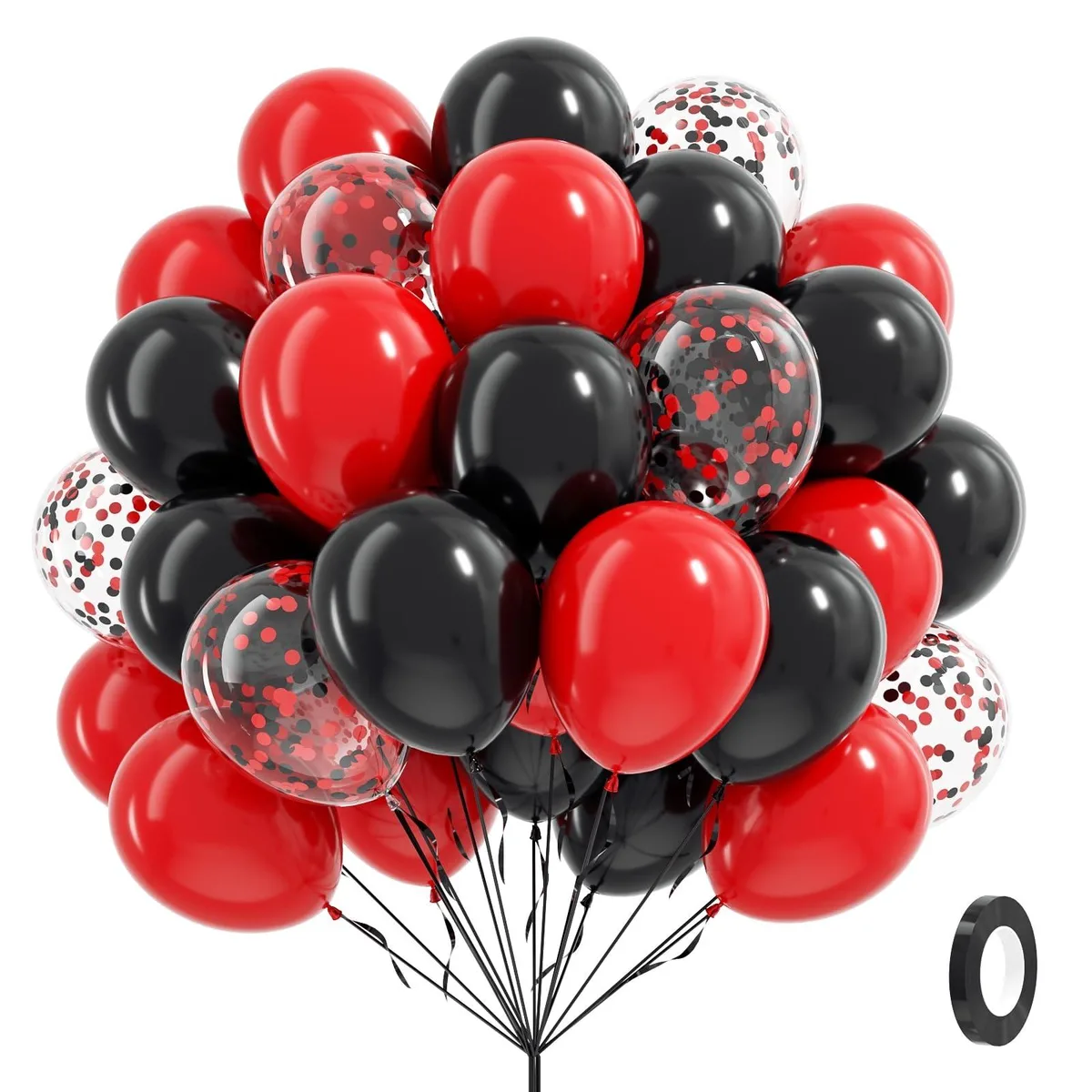 Vicduotex K70 12 inch Red Black Balloons 60 Count Confetti Kit — product photo