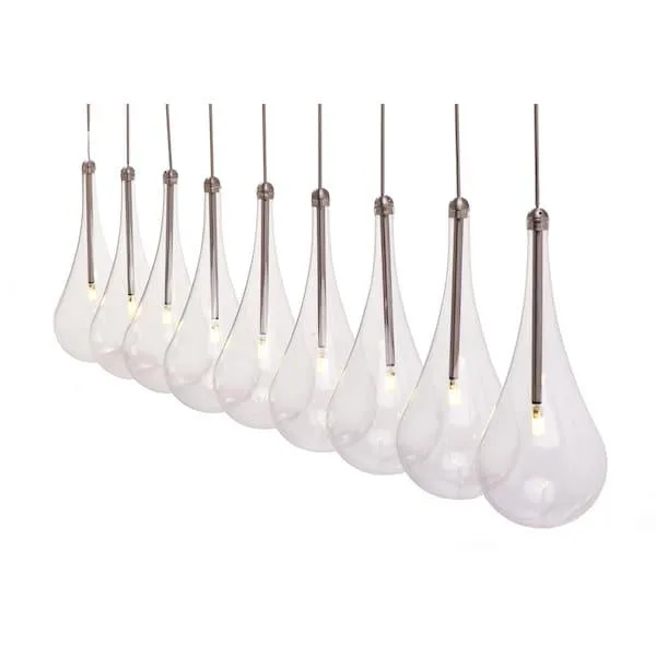 Polished chrome linear pendant with nine clear glass shades
