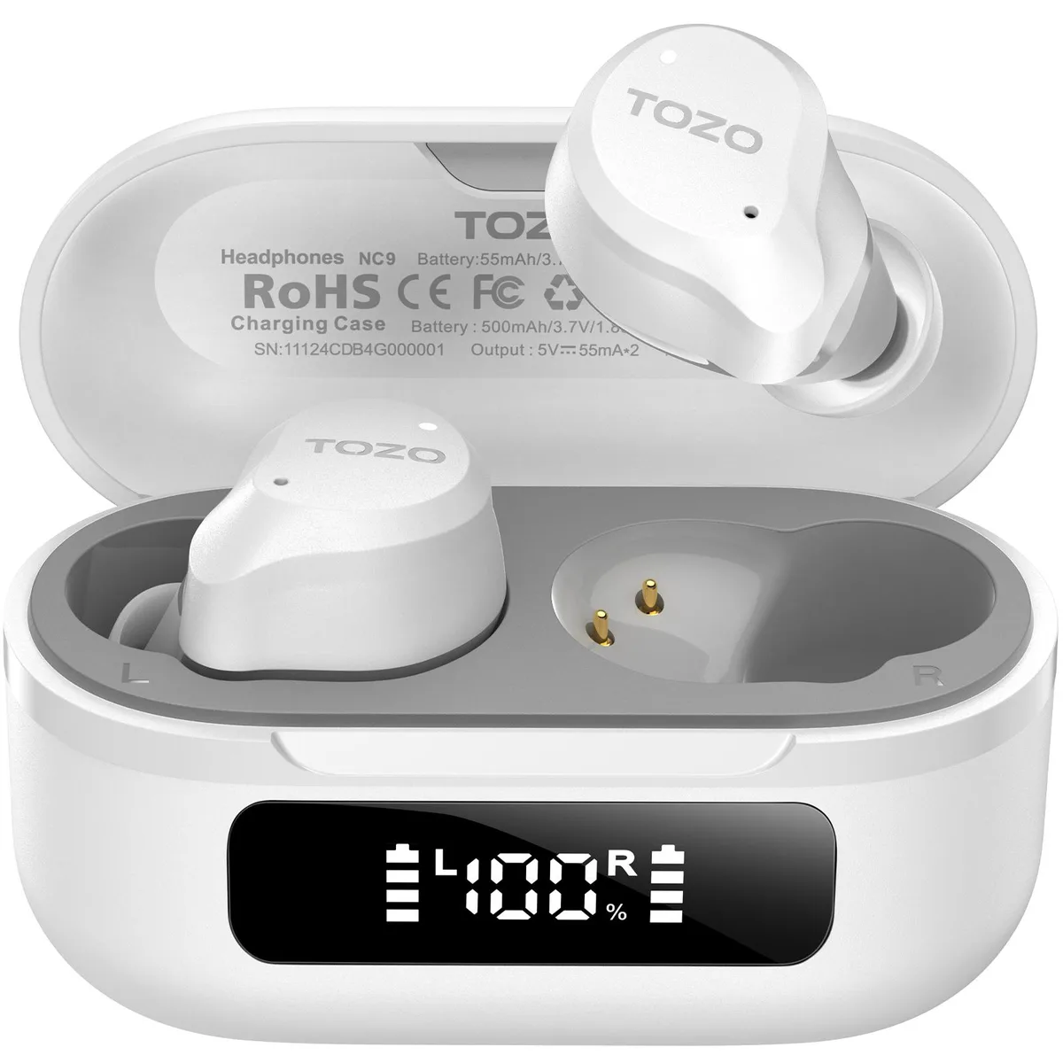 TOZO Store TOZO NC9 Wireless Earbuds 59H Playtime White — product photo