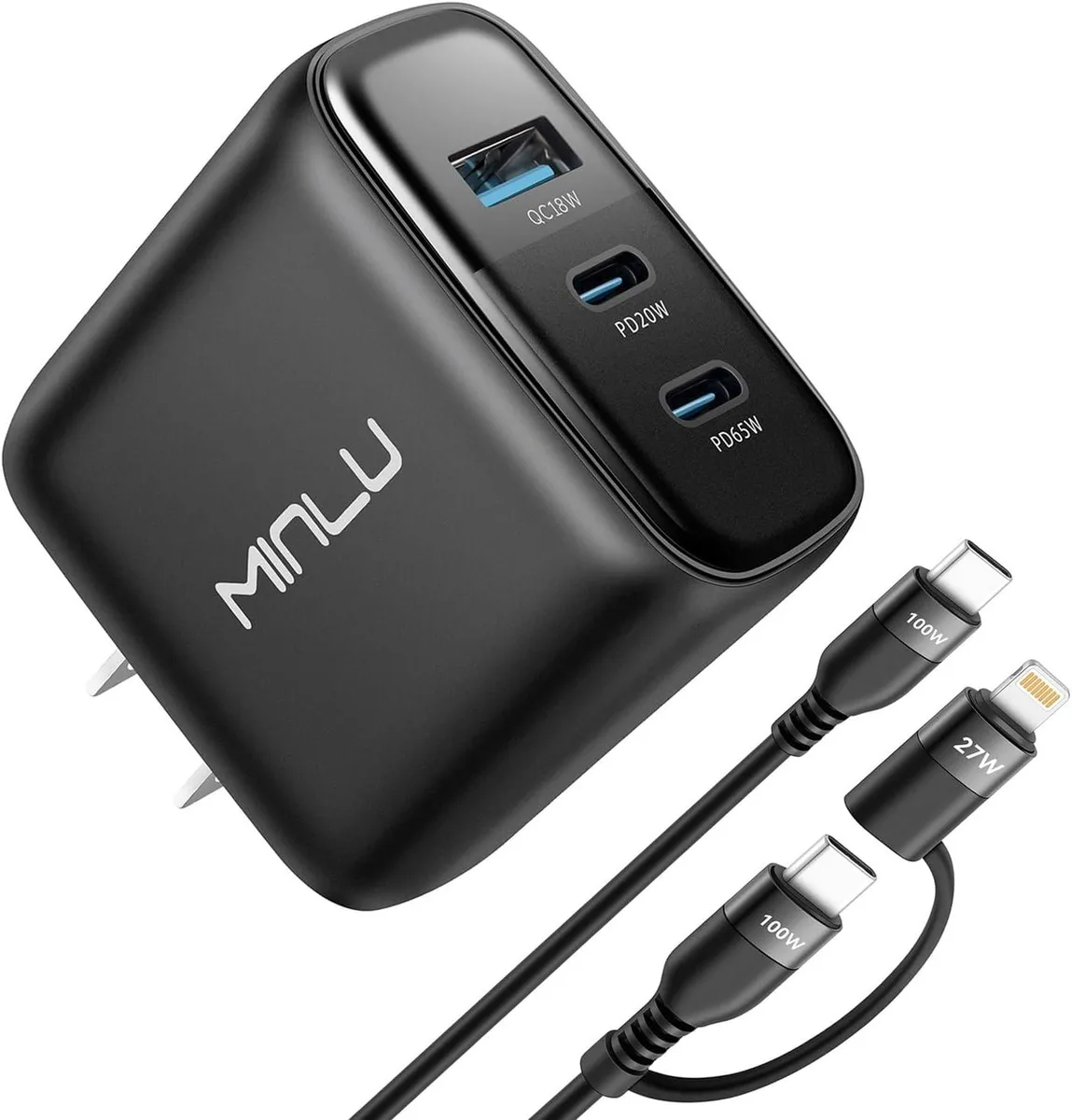 ONITOON ONITOON 65W GaN 3-Port USB-C Charger with 6ft 100W 2-in-1 Cable — product photo