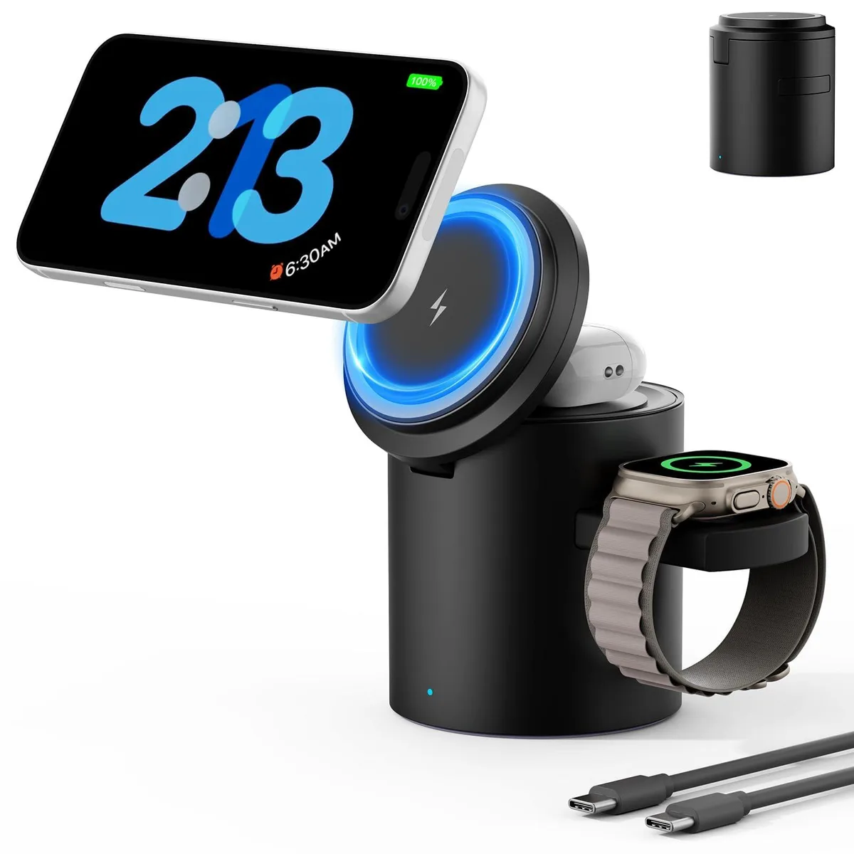 No Sew No Sew Foldable 3in1 Magnetic Wireless Charger 15W for iPhone 12-17 Apple Watch AirPods — product photo