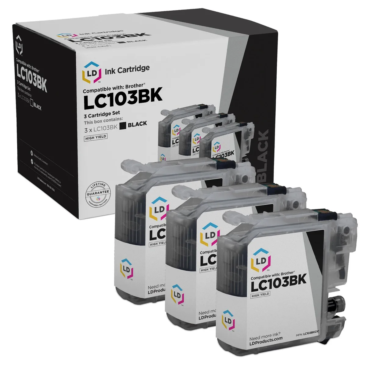 LD Products LD Products Compatible Ink Cartridge Brother LC103 High Yield Black 3-Pack 600 Pages — product photo