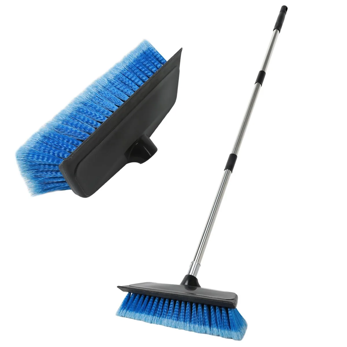 Blue 52 inch car wash brush with extendable stainless steel handle and built-in rubber squeegee