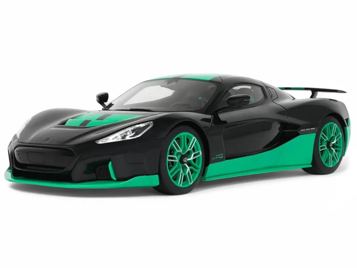 GT Spirit GT Spirit 2023 Rimac Nevera Black with Green Stripes 1/18 hobby collectible — product photo