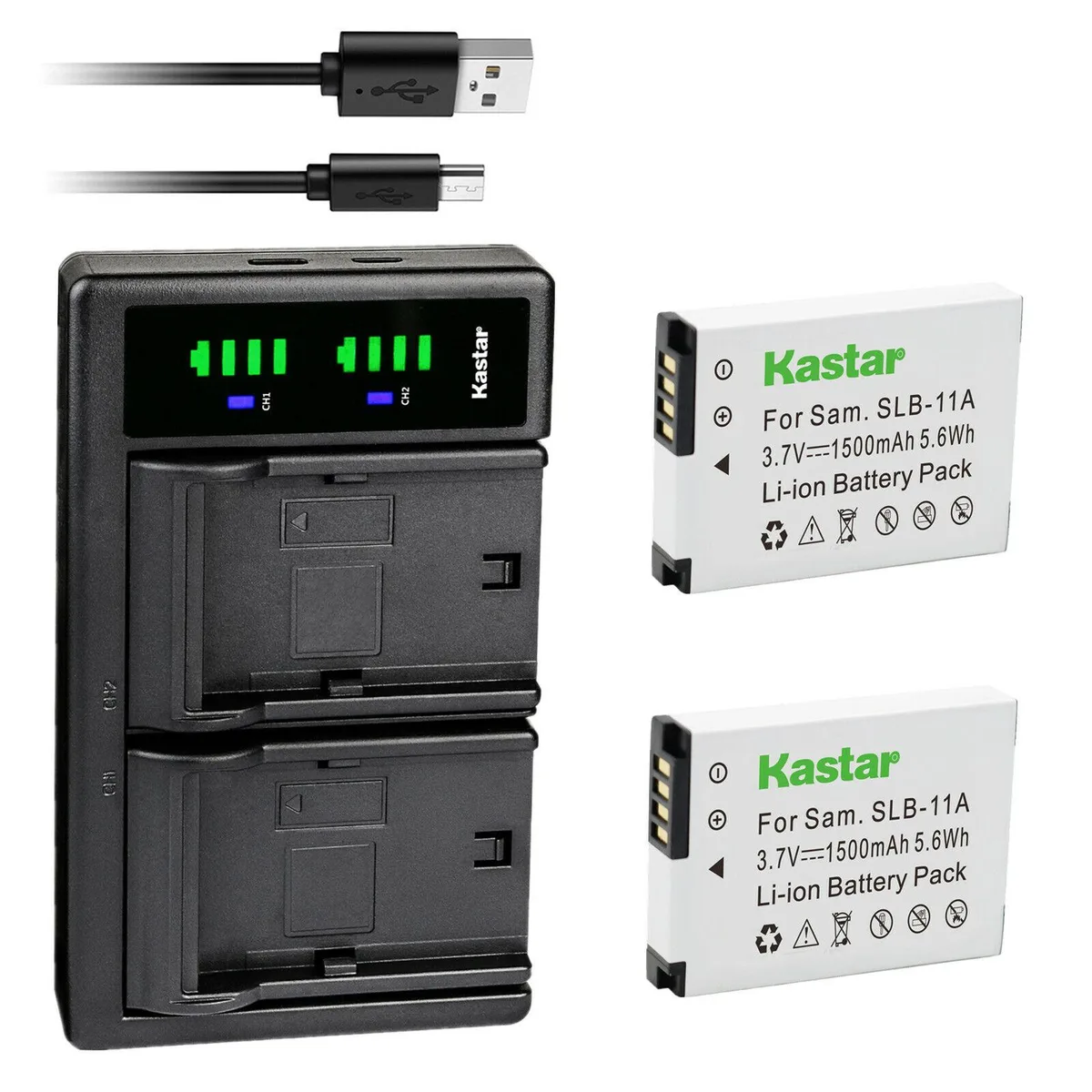 Kastar Kastar SLB-11A 2-pack batteries + LTD2 USB charger — product photo