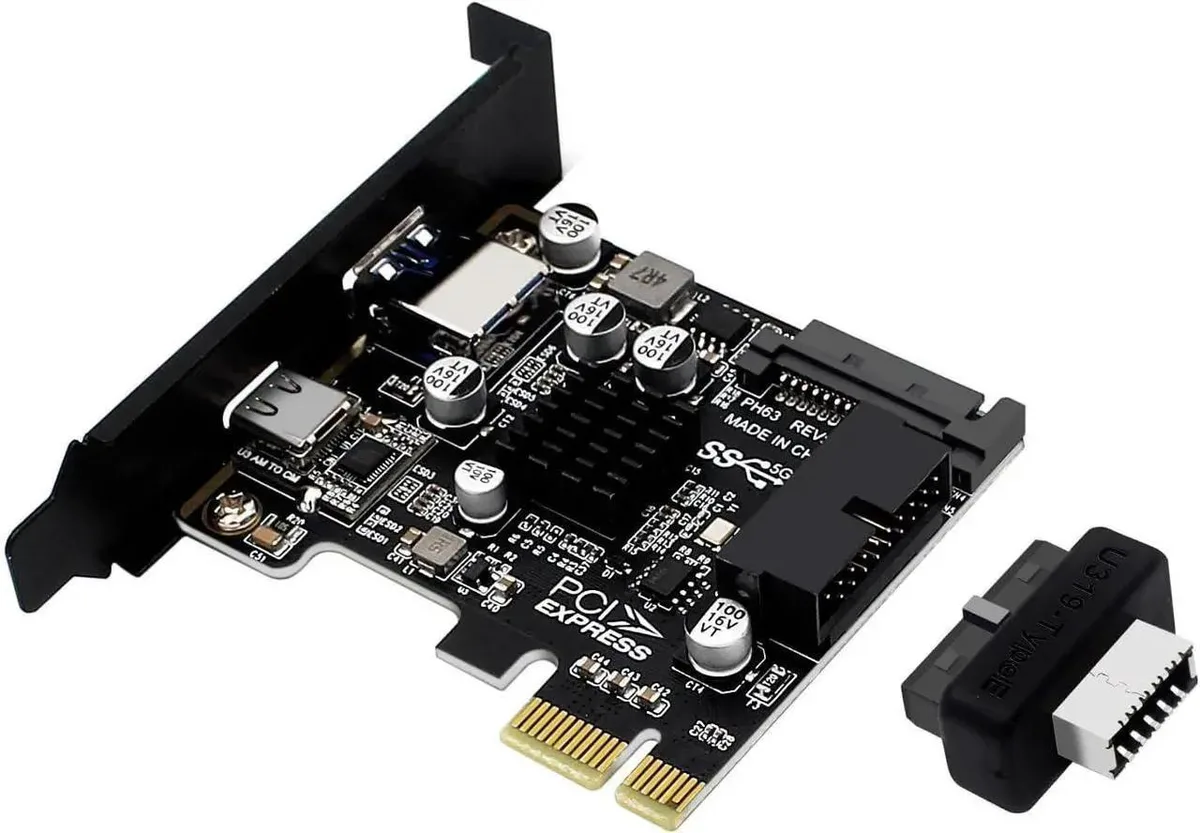 SMUGDESK SMUGDESK PH63C PCIe x1 USB 3.0 data adapter with SATA power, aluminium heatsink &amp; half-height bracket — product photo