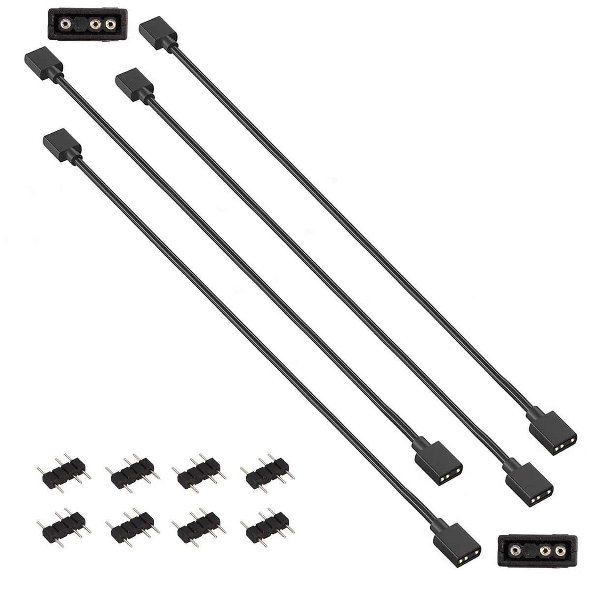  TNJPSEK 4-Pack 3Pin 5V ARGB Extension Cable Set, 12 Connectors, Black — product photo