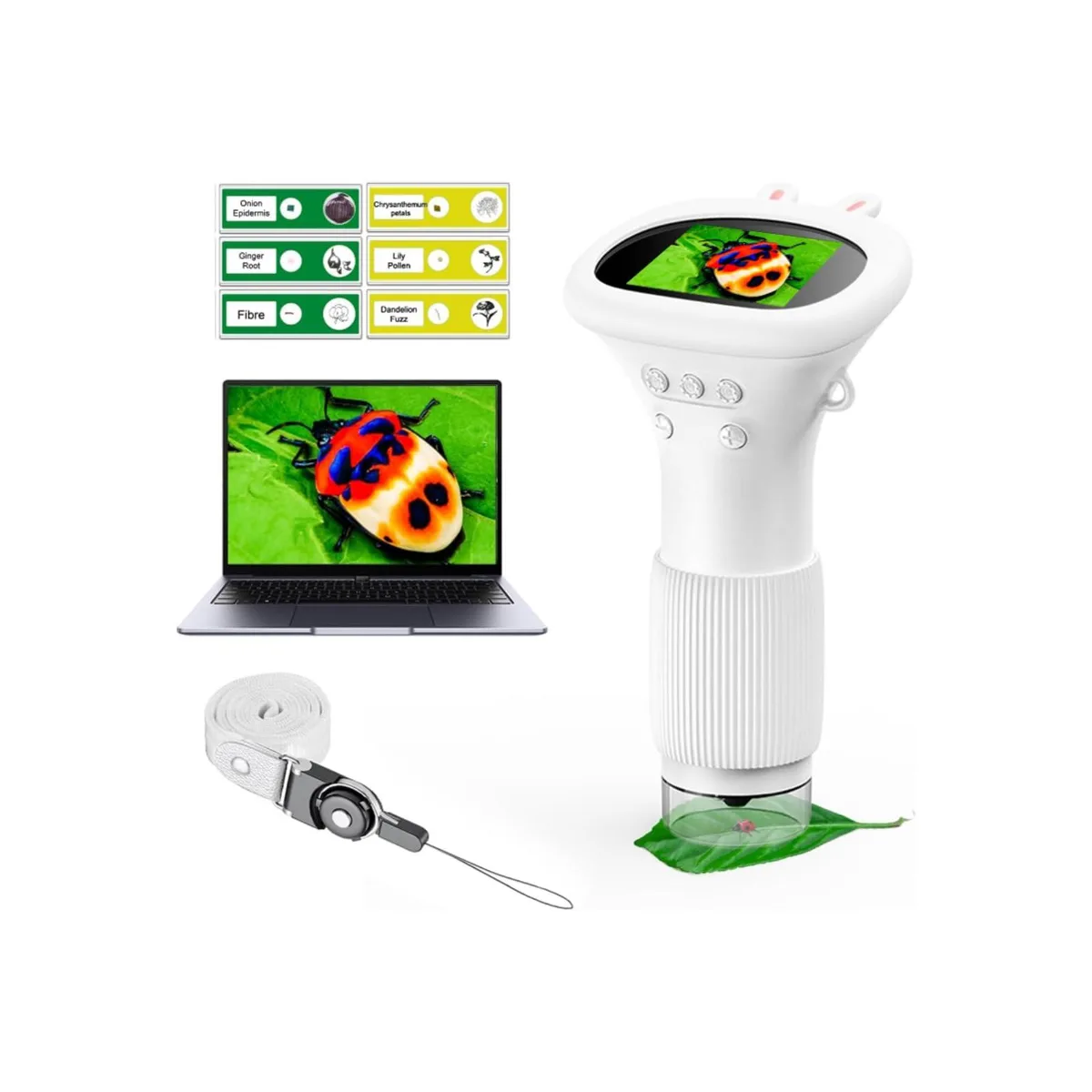 White plastic handheld digital microscope with built-in screen