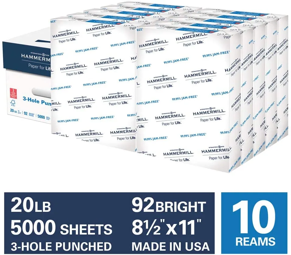 Hammermill Hammermill 105031CT paper Letter 8.5 x 11 20 lb 5000 sheets — product photo