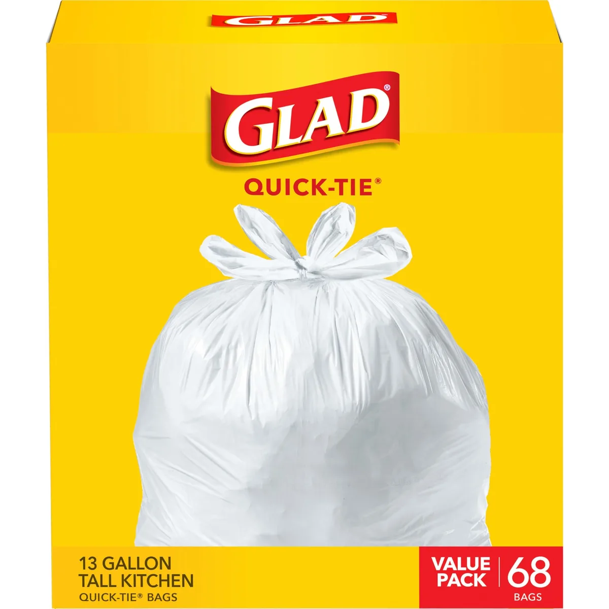  Glad 13 Gallon Quick-Tie Tall Kitchen Trash Bags 68 Count — product photo
