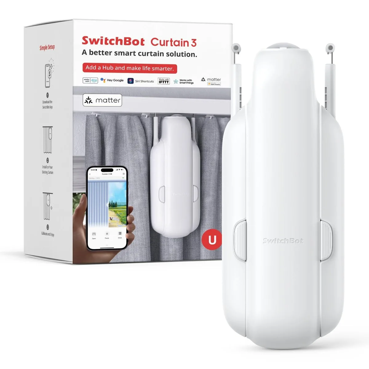 Sonoff SwitchBot Curtain 3 U Rail White W2400001 — product photo