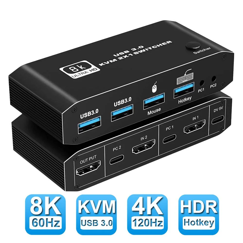 ESTONE ESTONE OZK4 8K 60Hz HDMI 2.1 KVM Switch 2 Port USB 3.0 — product photo
