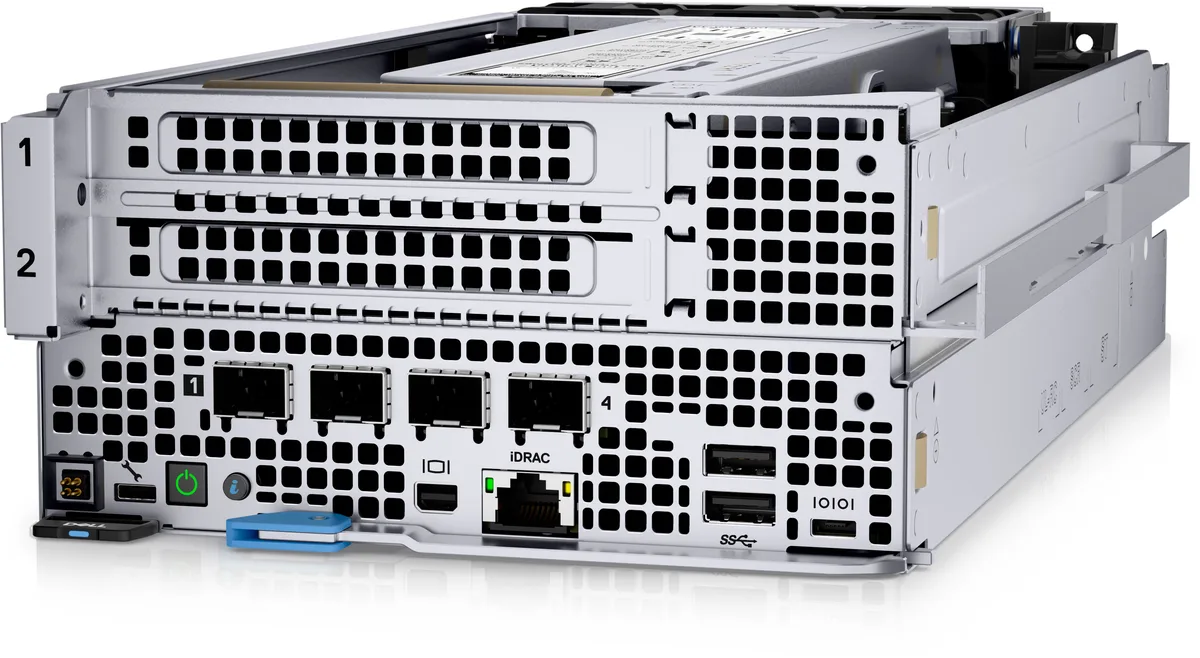 Silver 2U rack server chassis with front ports and drive bays