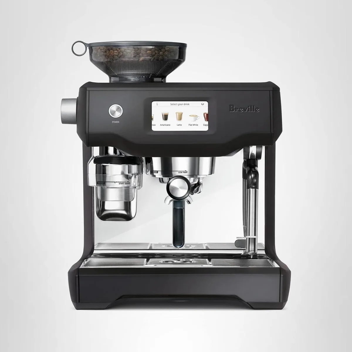 Breville Oracle Touch espresso machine in Black Truffle finish with touch screen and integrated grinder