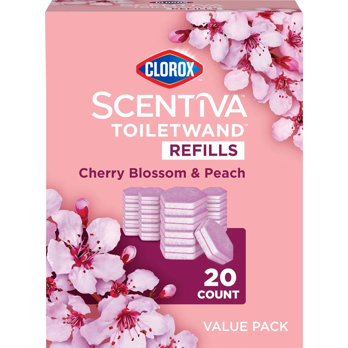 Pack of twenty cherry blossom and peach scented toilet wand refill heads