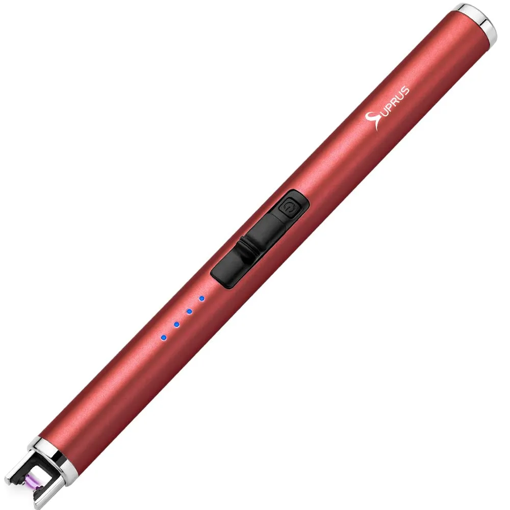 Black arc lighter with stainless steel body and LED battery indicator