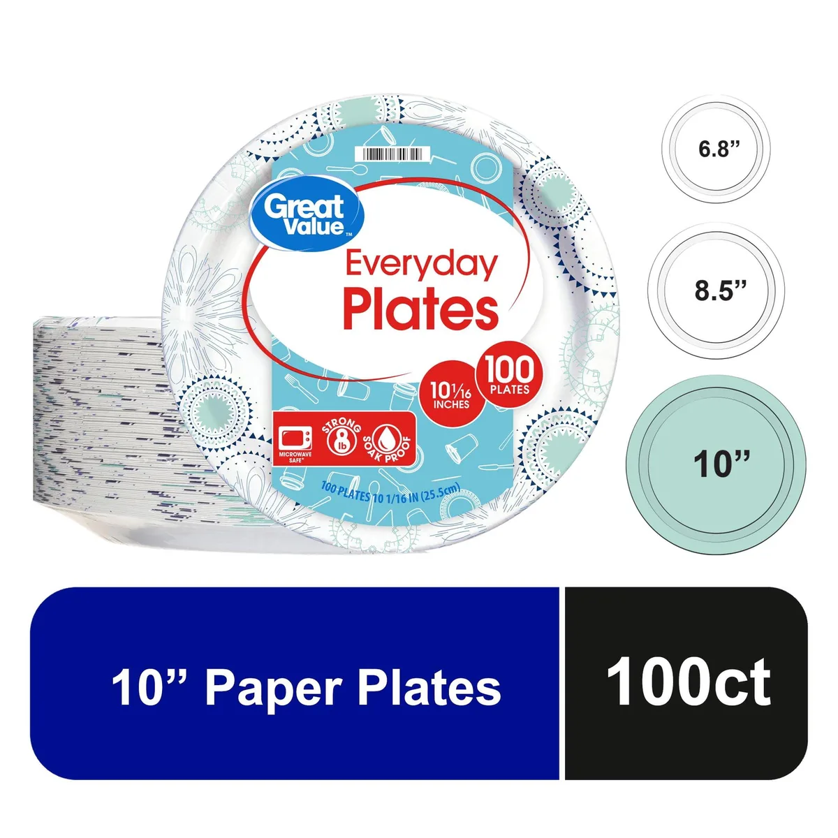 None Continuous None Continuous Great Value 10 in Disposable Paper Plates 100 Count — product photo
