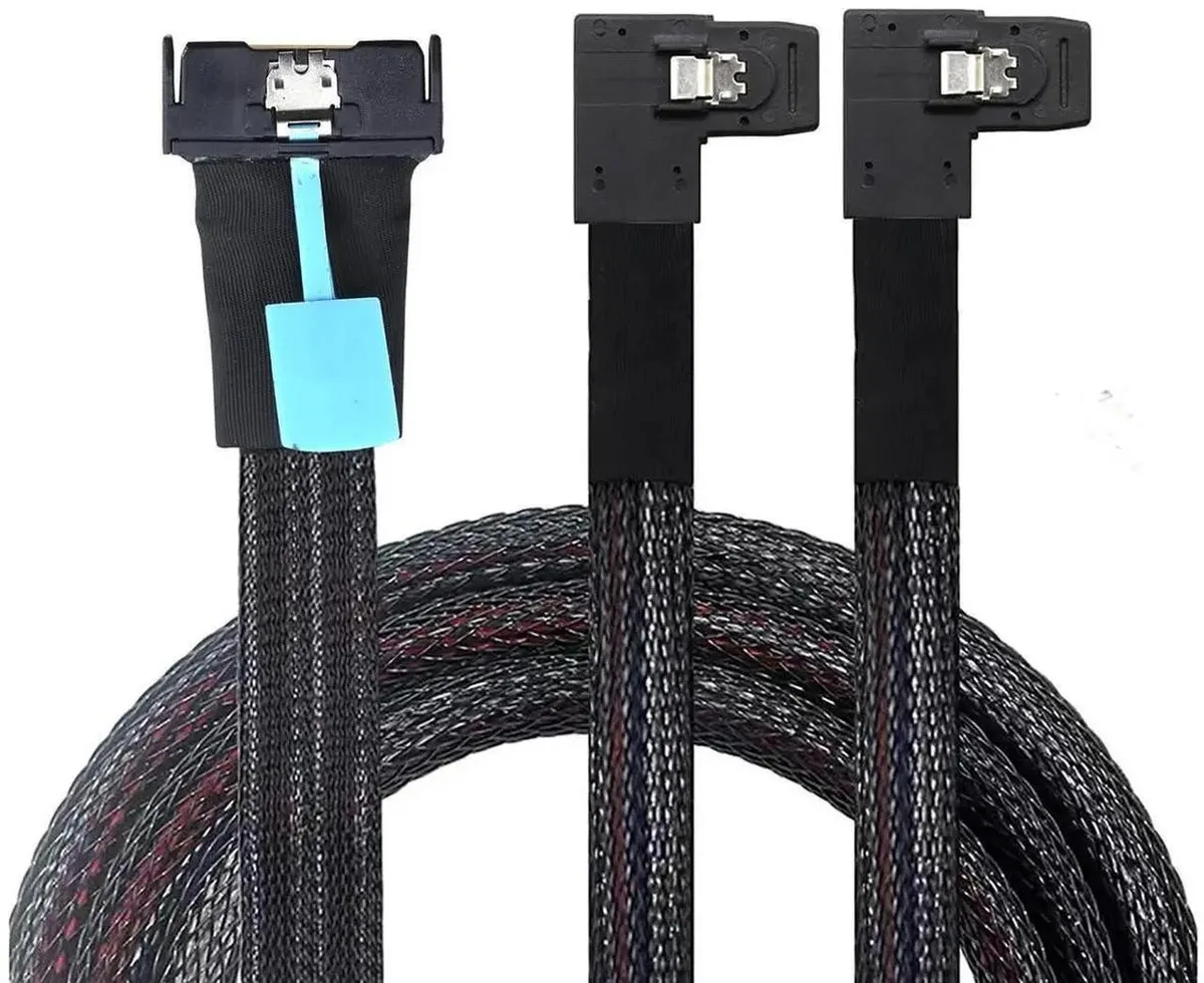 SMUGDESK SMUGDESK PCIe 5.0 MCIO 8X 8i to Dual Mini SAS SFF8087 Right Angle Cable 1M — product photo