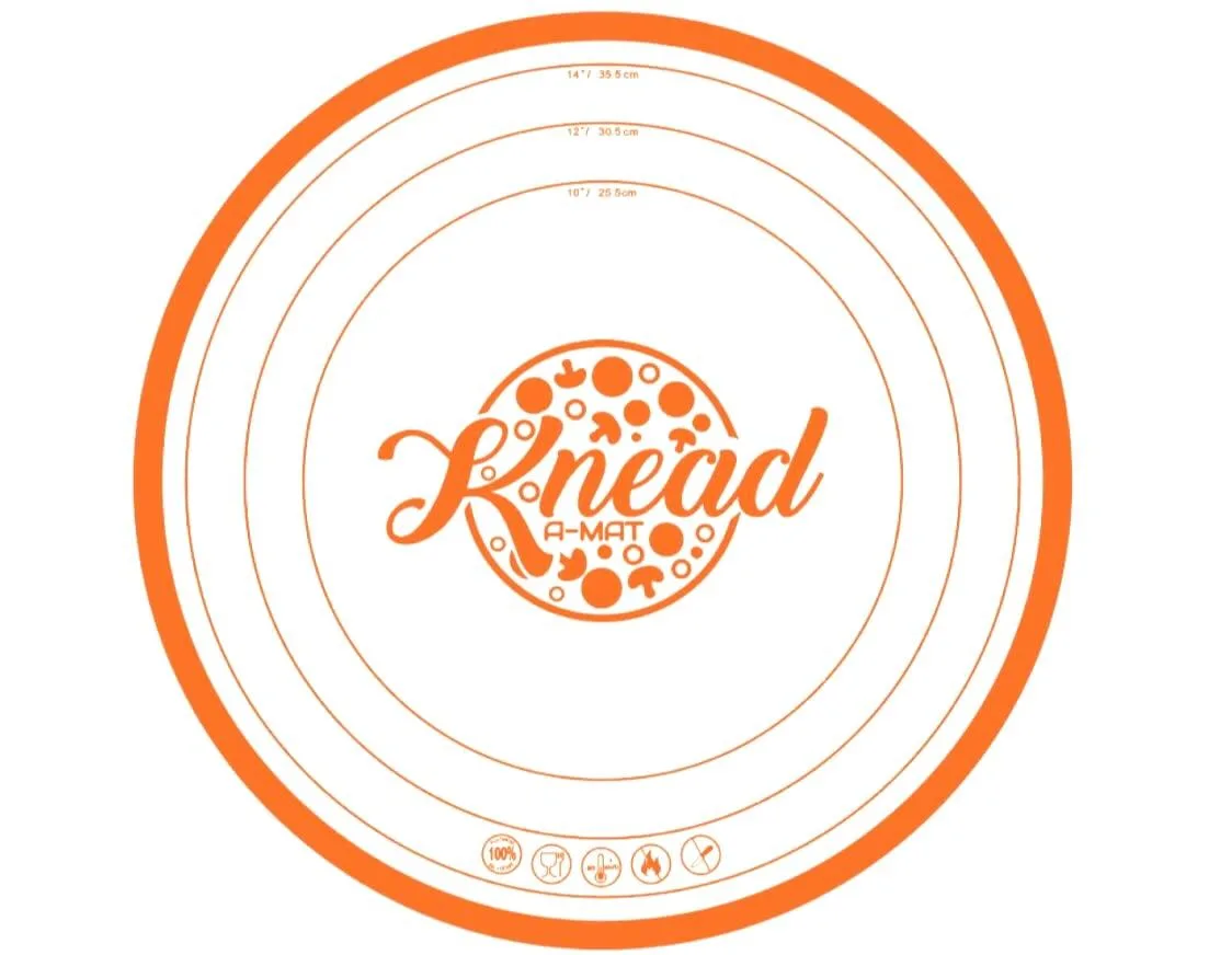 Orange round silicone dough mat with circular guides