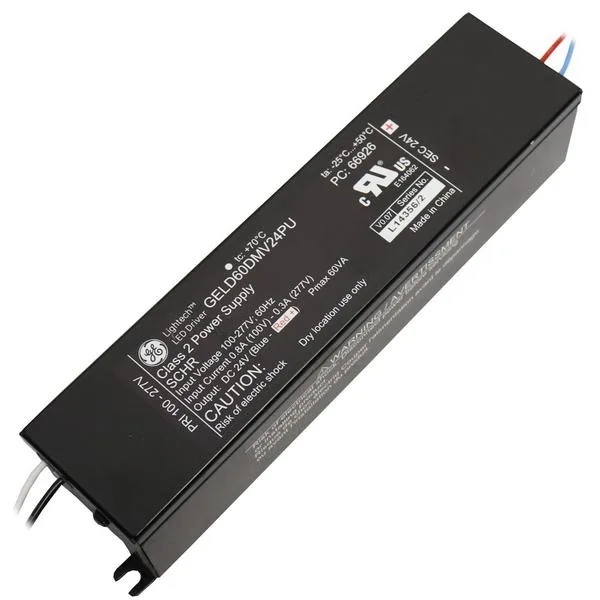 Rectangular metal box with GE Lightech label, 60W 24V driver