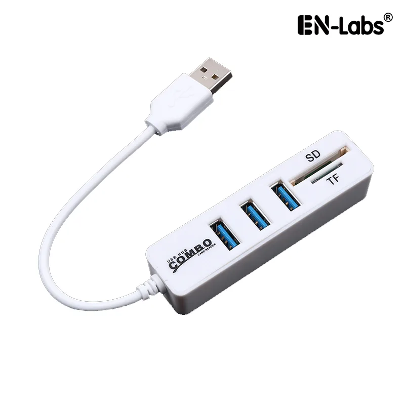EN-Labs EN-Labs U2HUB3PSDCR 3 Port USB 2.0 Hub SD/TF Card Reader White — product photo