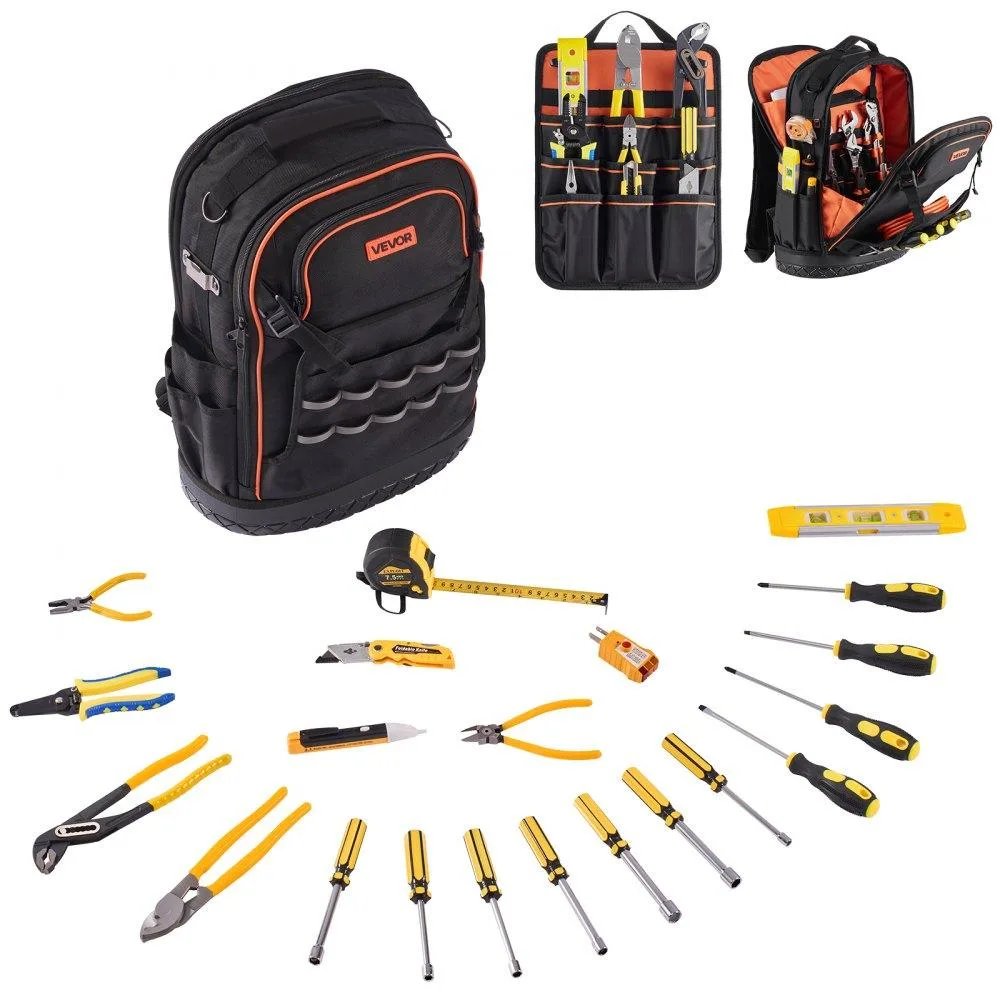 VEVOR VEVOR Tool Backpack 21-Piece Set 65 Pockets 70 lbs Black Orange — product photo