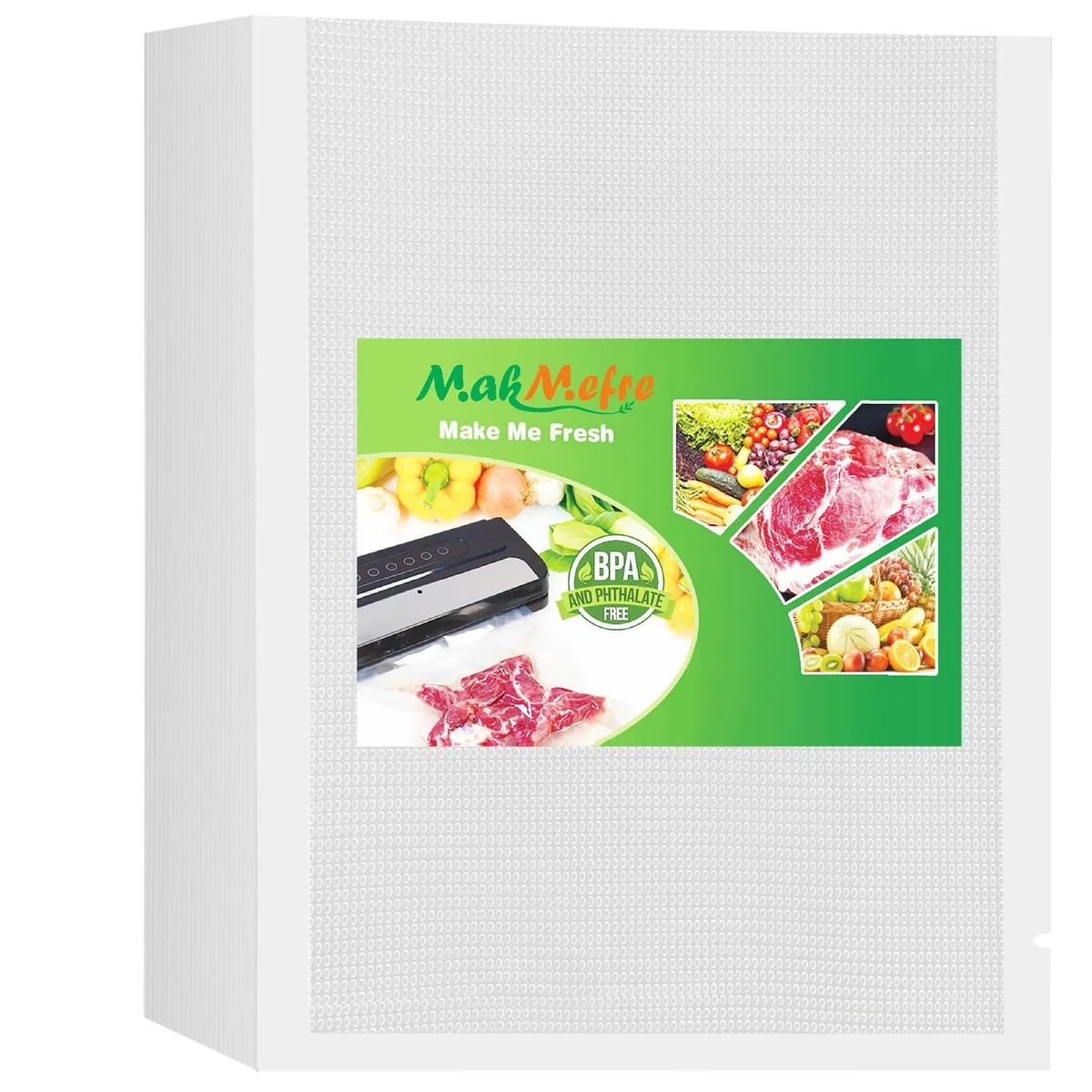 Rectangular beige vacuum sealer bags, 8 by 12 inches, textured back panel, 50 count